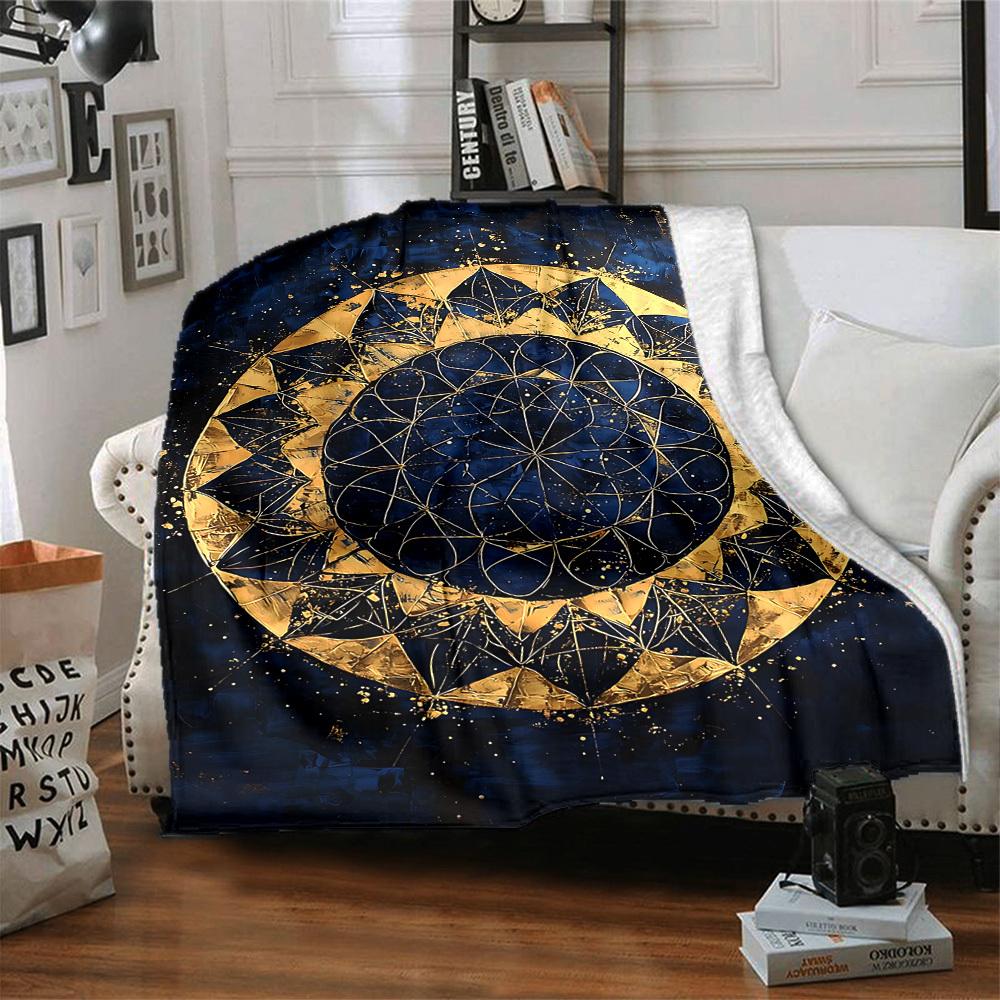 1pc Cosmic Mandala Blanket, Lightweight Flannel Throw Blanket for Sofa, Bed, Travel, Camping, Living Room, Office, Couch034