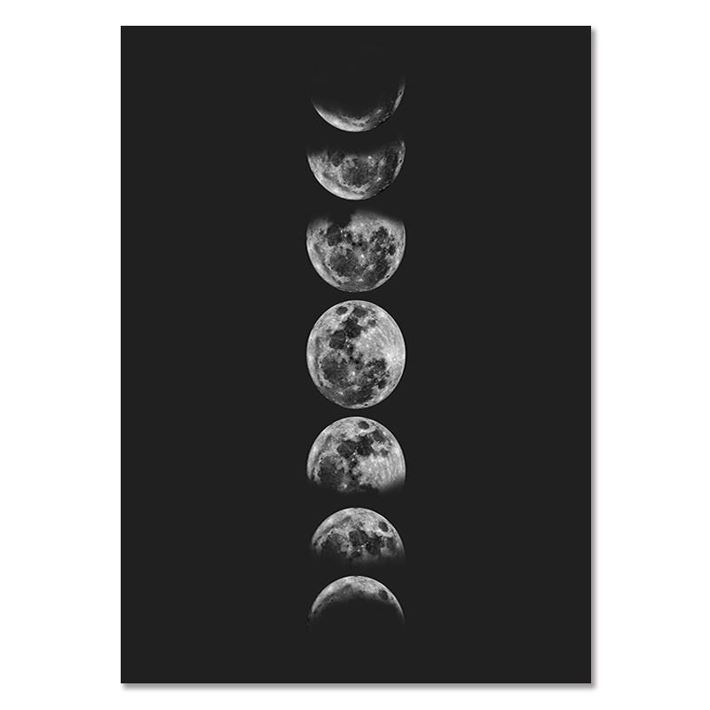 

Черно-белый стиль Фазы Луны Картины на холсте Современные планеты Настенные рисунки Постеры Скандинавские картины Украшения для гостиной Домашний декор 40x50cm No Frame