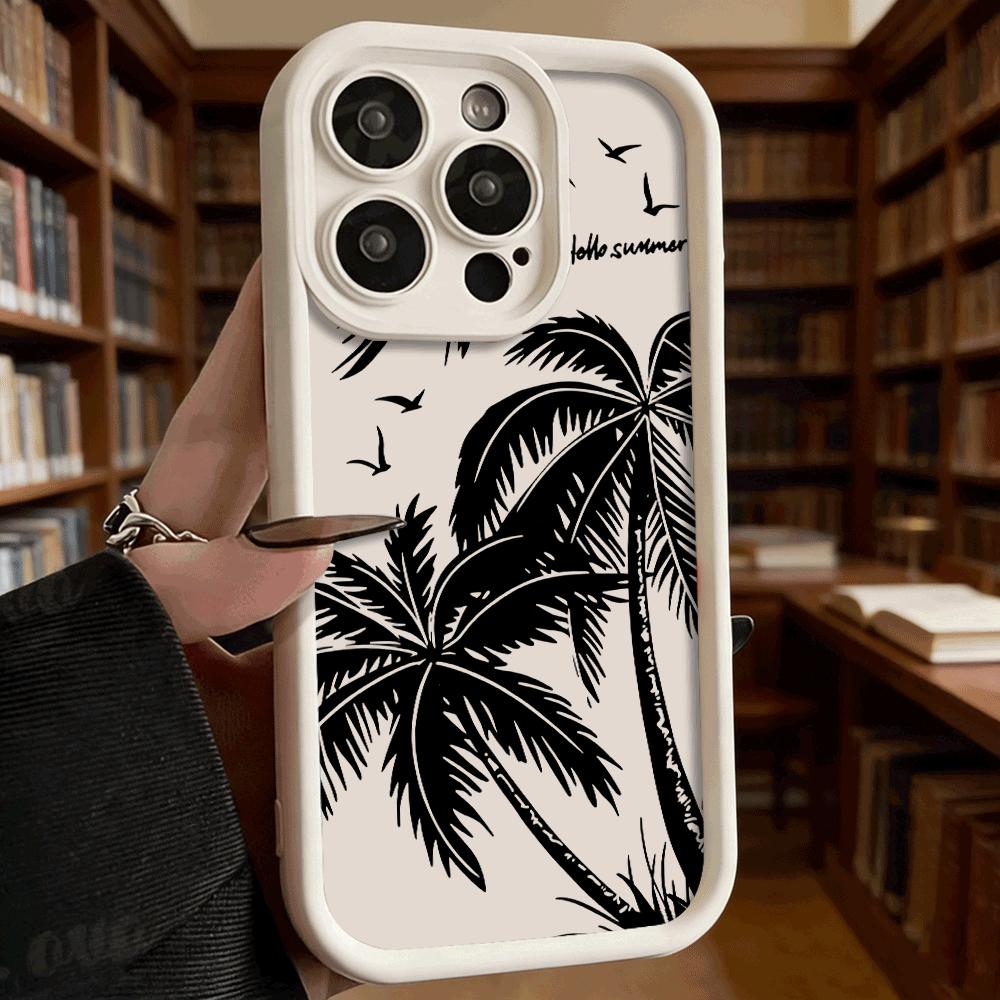 Black Palm Tree Silhouette Phone Case for iPhone 17 16 15 14 13 12 11 Pro Max Plus Anti Scratch, Gel Flexible Protective