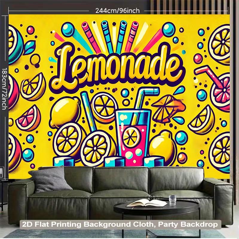 2D Pop Art Lemonade Backdrop with Lemons, Drinks, Straws & Bubbles Photography Background Banner