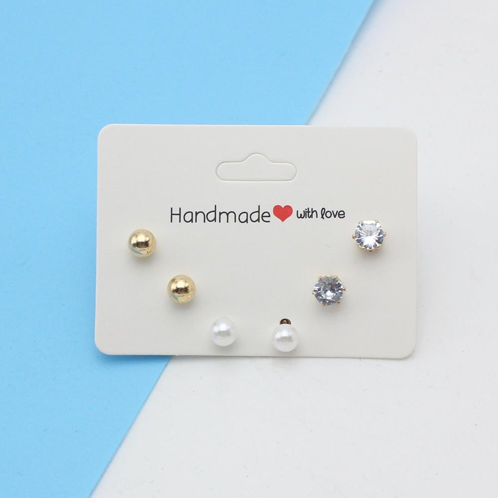 

5mm 3Pairs Imitation Pearl CZ Crystal Round Ball Zircon Set Stud Earring for Women Korean Sweet Lovely Wholesale Birthday Gift