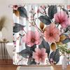 1Pc Pink Peony Branch Shower Curtain - Realistic Floral Design With Brown Branches & Dark Green Leaves On White Background,