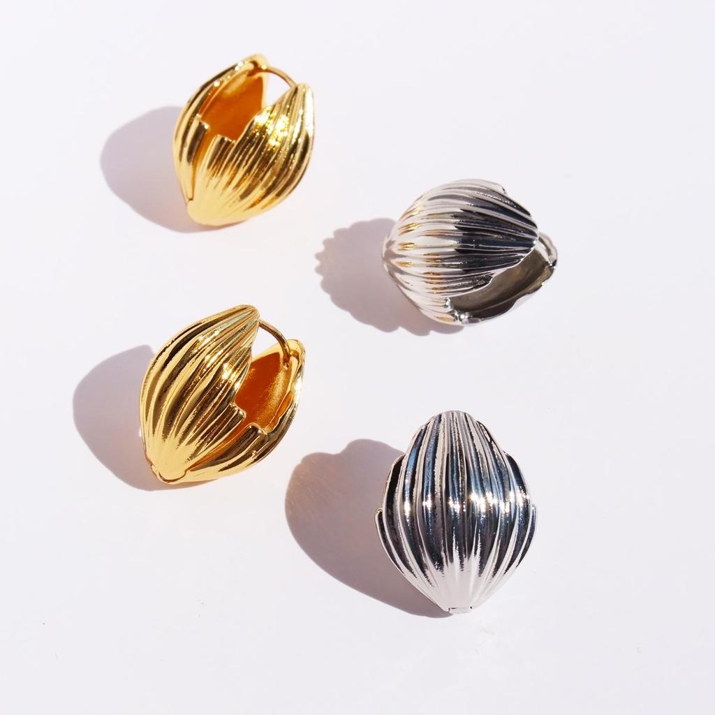 European & American Niche Shell-Textured Double-Sided Oval Earrings - Gold & Silver Ear Clips, Fashion Trend 51