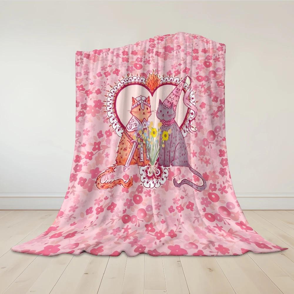 Royal Cat Love Flannel Blanket Warm Soft Halloween Christmas Couch Warm Cozy Decorative Decor Gift for All Season