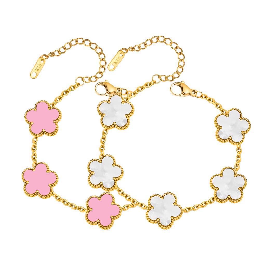18K Gold Plated Floral Bracelets,Stainless Steel Charm Bracelet Non-Tarnish,Adjustable lucky Chain Set Trendy Gift