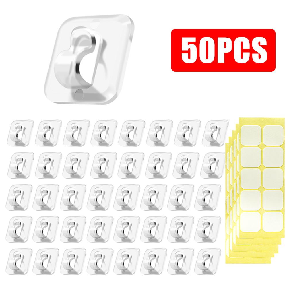 Self Adhesive Cable Fixing Hook, Wall Hooks for Hanging String Light,  Home Office Clear Cable Hooks Organizer, Sticky Hooks