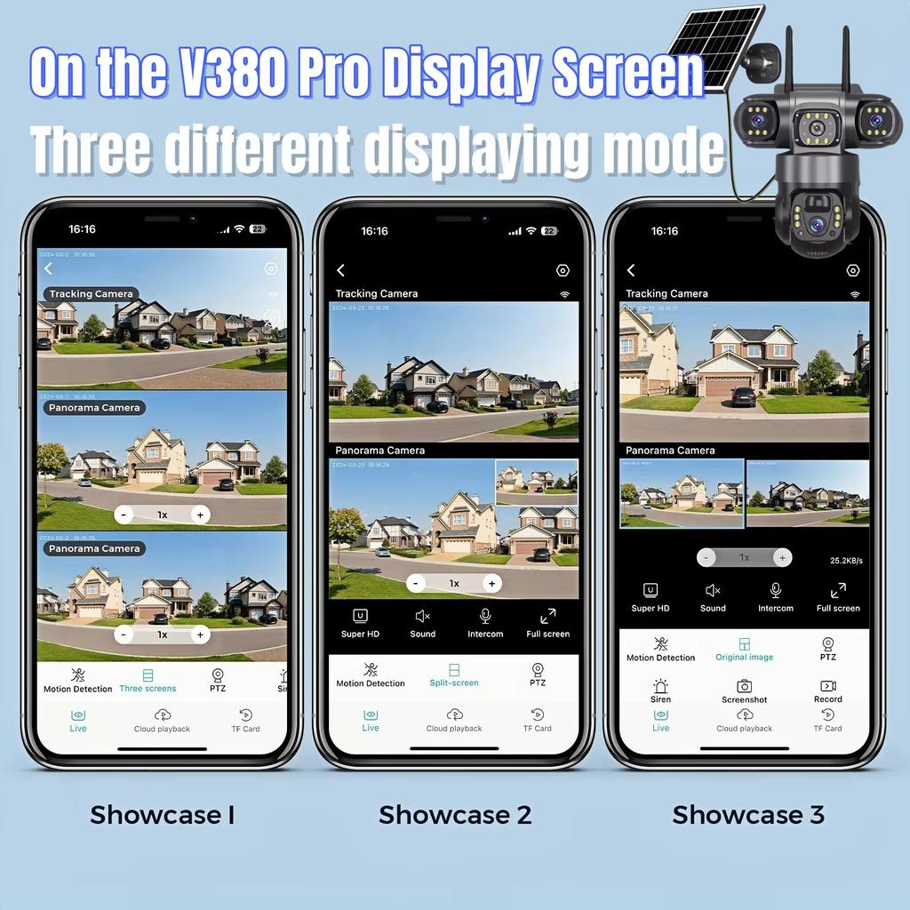 LS VISION V380 Solar 4G Camera Outdoor 12MP 6K Triple Lenses Triple Screens Security Video Monitor Night Vision Waterproof CCTV Cameras