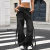 Women's Casual Fashion Solid Color Elastic Waist Pockets Wide Leg Straight Jeans Pants