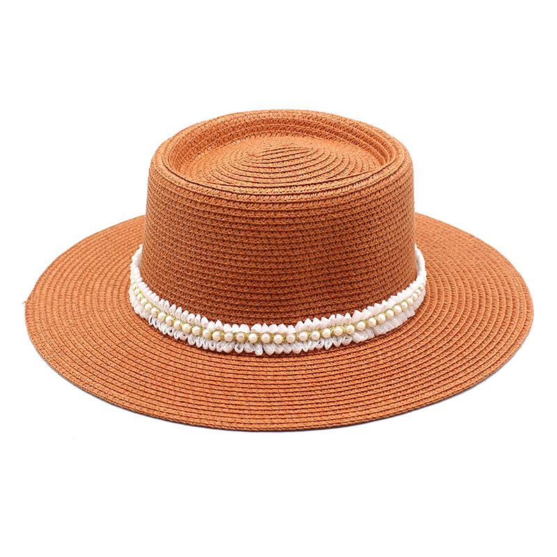 Ladies Pearl Lace Top Hat Outdoor Leisure Beach Hat Simple Personality Sun Hat