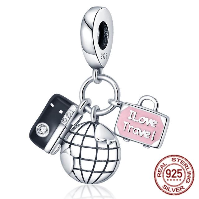 Pink Series Bikini Crown Mom Dumbbell Boxing Glove Dog 925 Sterling Silver Fit Original Fasion Bracelet Charm Bead DIY Jewelry