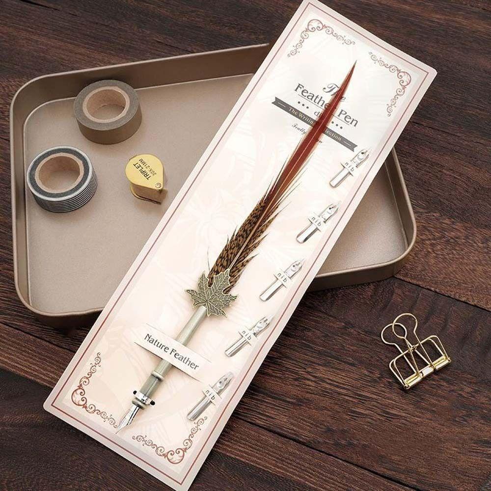 Fountain Pen Peacock Feather Pen European Vintage Feather Dip Pen Signature Ink Pen Birthday Gift