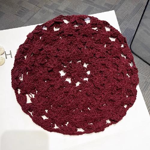 Japanese Retro Hollow Beret Women's Summer Thin Face Small Handmade Crochet Y2k Spice Girl Painter Hat