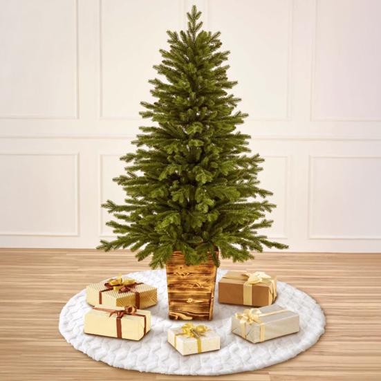 30"/36"/48" Faux Fur Christmas Tree Skirt Plush Snow White Tree Skirt