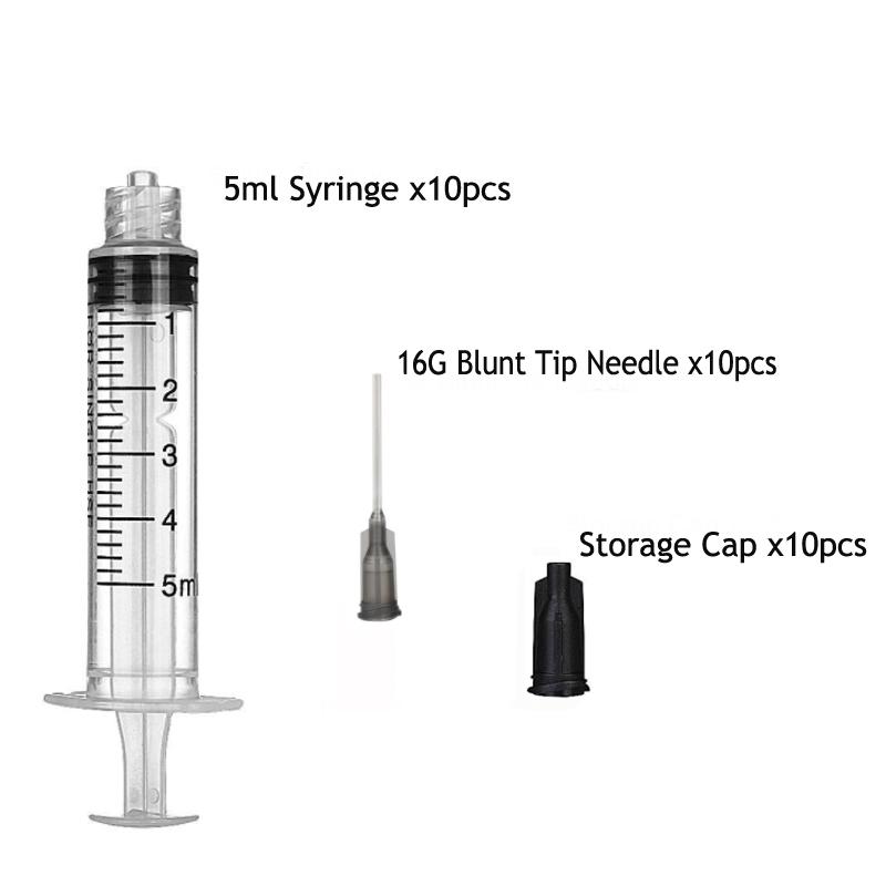 30Pack 5ml Syringes Set 1.5 Inches 14G-27G Blunt Tip Needle with Storage Caps for Refilling and Measuring Liquids Oil