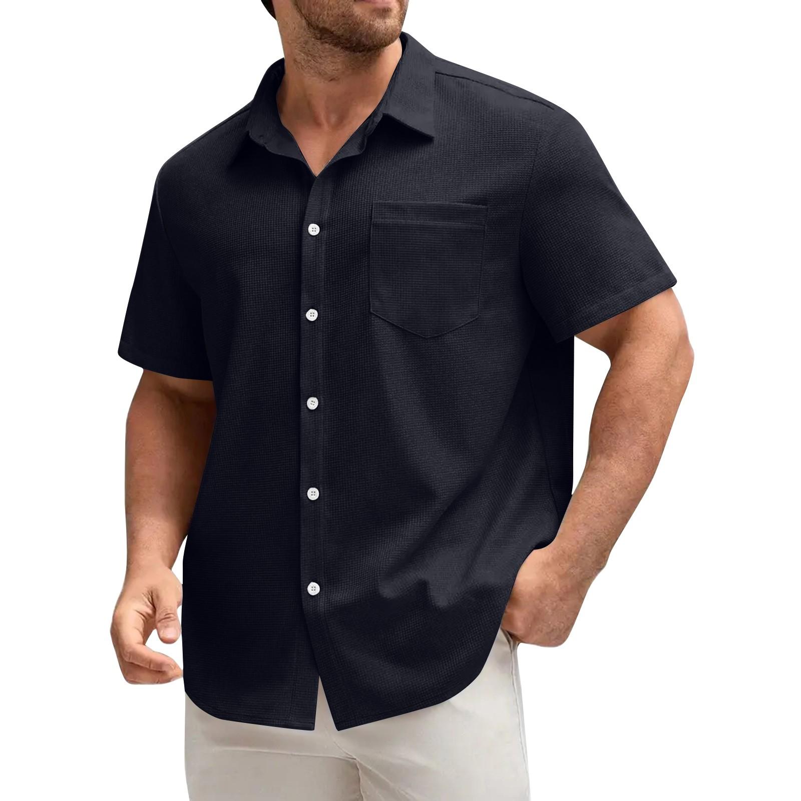 

Men s Casual Color Pocket Short Sleeve Single Breasted Lapel Shirt XXL Темно-синій
