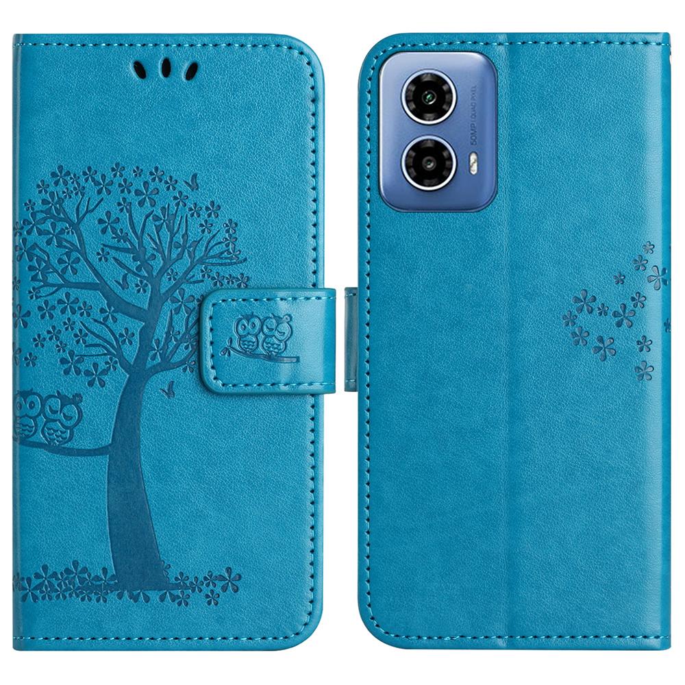 For Motorola Moto G35 5G Case PU Leather Owl Tree Imprinted Wallet Phone Cover