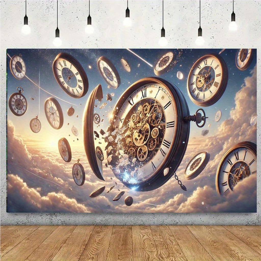 2D Plane 1 Piece Broken Time and Flying Clock Background Fabric Suitable for Rooms