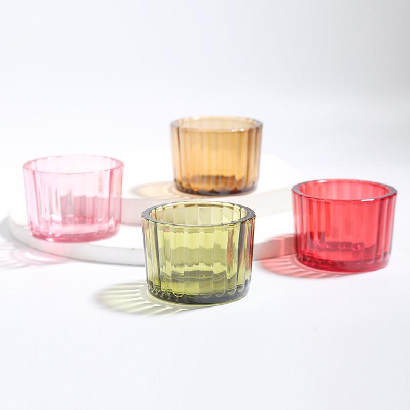 Transparent Glass Aromatherapy Candlestick Holder Colorful Vertical Pattern Retro Design for Home Decoration Empty Candle Cup