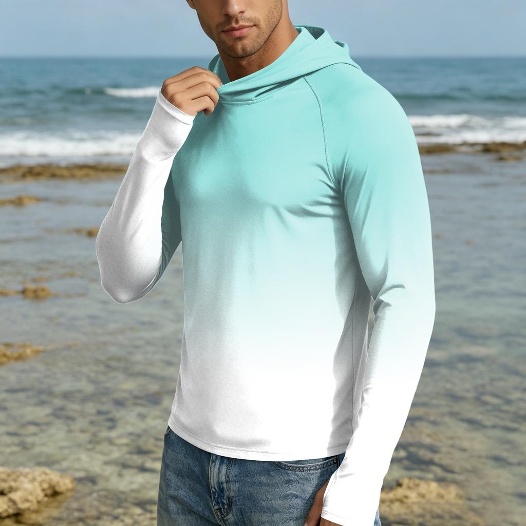 Men's 50 Plus Sun Hoodie Long Sleeve Lightweight Stretch Quick Dry Hooded Shirt for Outdoor Activities