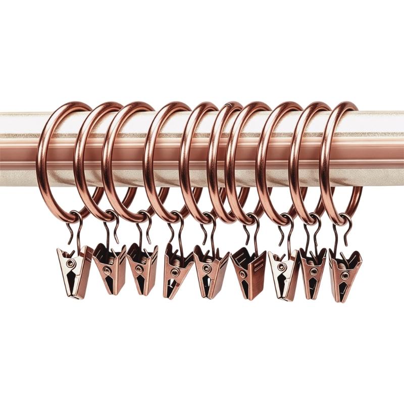 Metal Curtain Rings With Clips 25 Mm Interior Diameter Pack of 10 for Window Drapery Drapes Hanging, Divider Fabric, and Backdrops Display