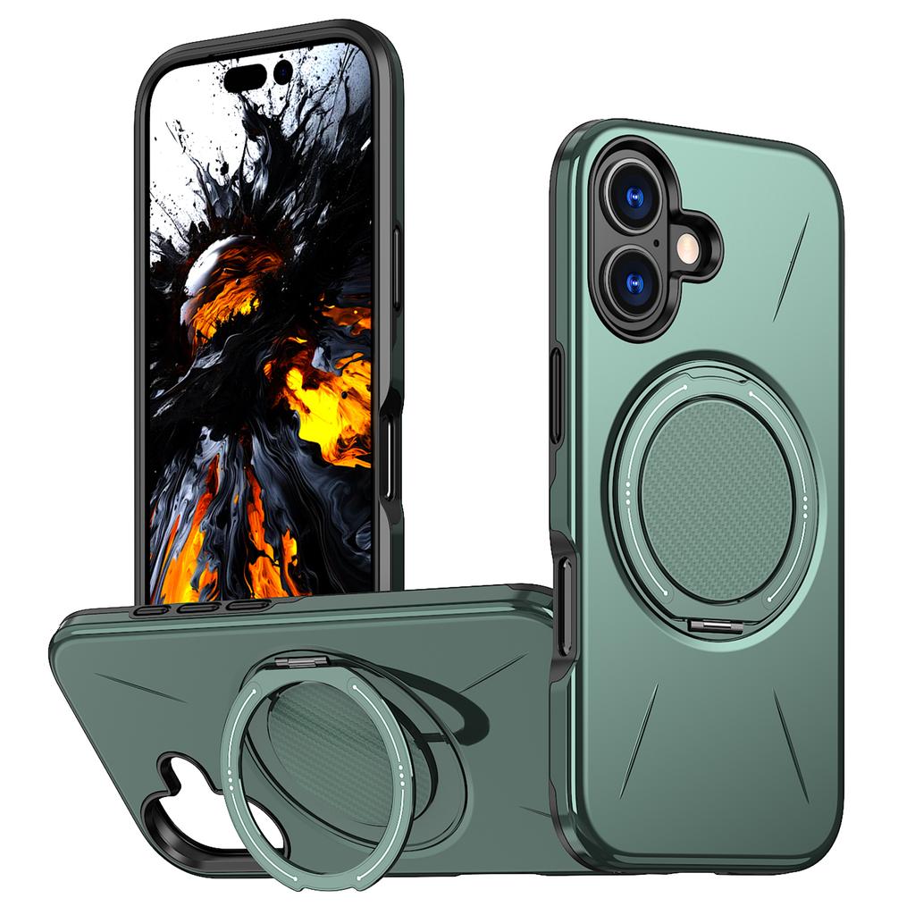 For iPhone 16 Plus Magnetic Case Rotating Kickstand TPU+PC Phone Cover