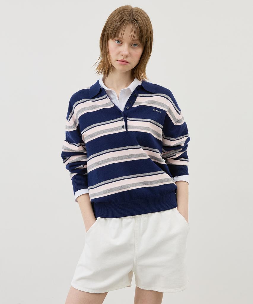 CITYBREEZE Multi-Stripe Polo Knit_Navy