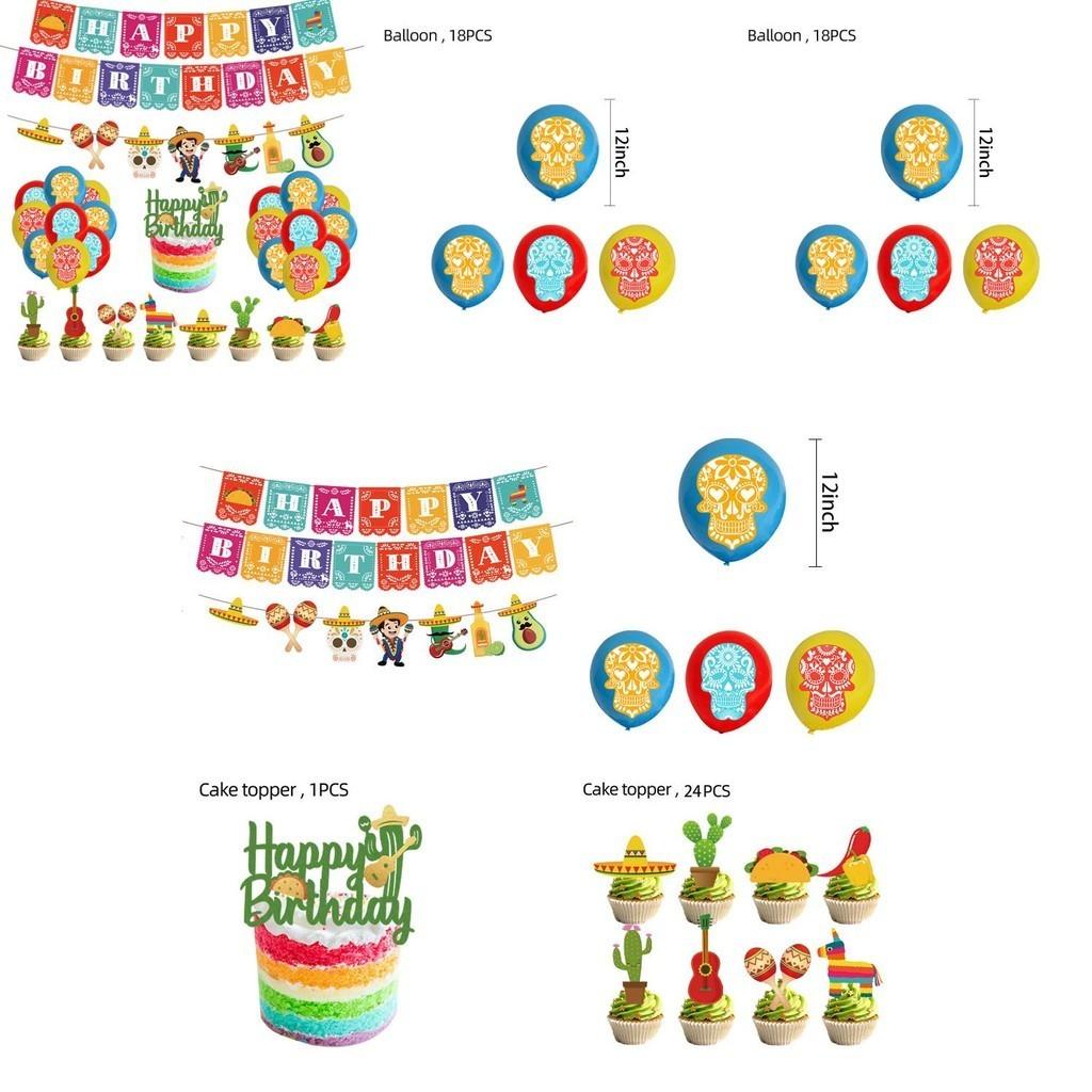 Ghostly Halloween Party Decorations For Kids Spooky Mexican-themed Set With Cake Toppers Balloons And Banners