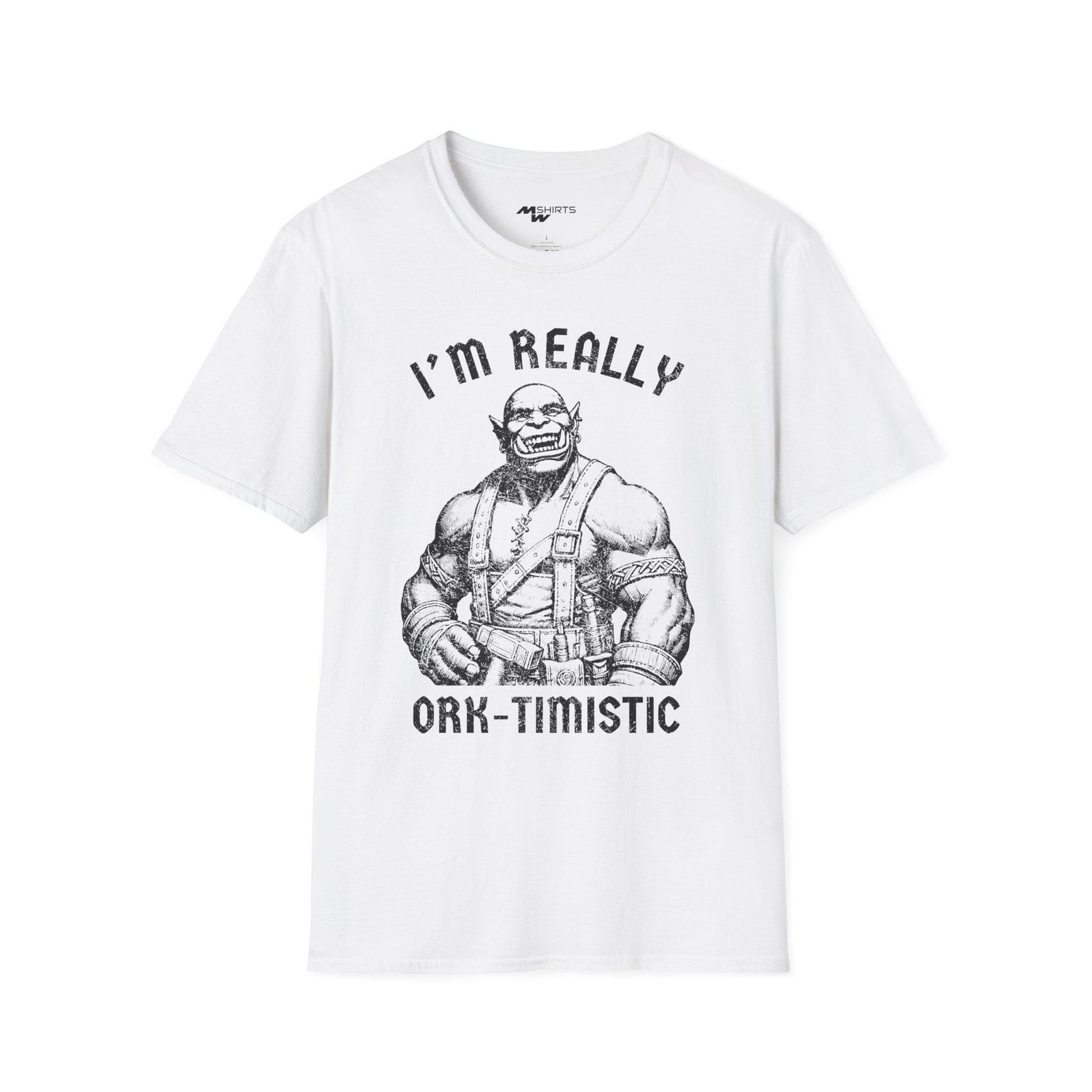 Vintage Ork-Timistic T-Shirt: Funny Fantasy Geek Tee L