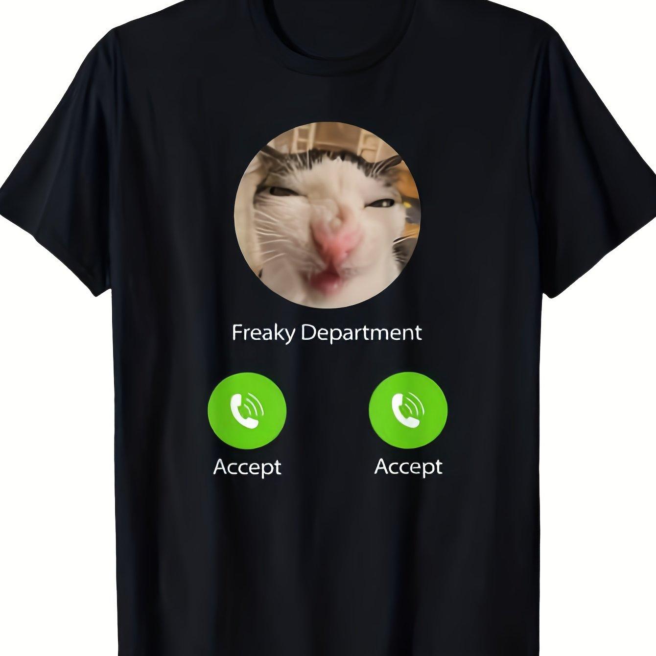 Freaky DepartUnisext Meme Graphic Tee Funny Cat Incoming Call TShirt Soft Cotton Casual Unisex 2XL