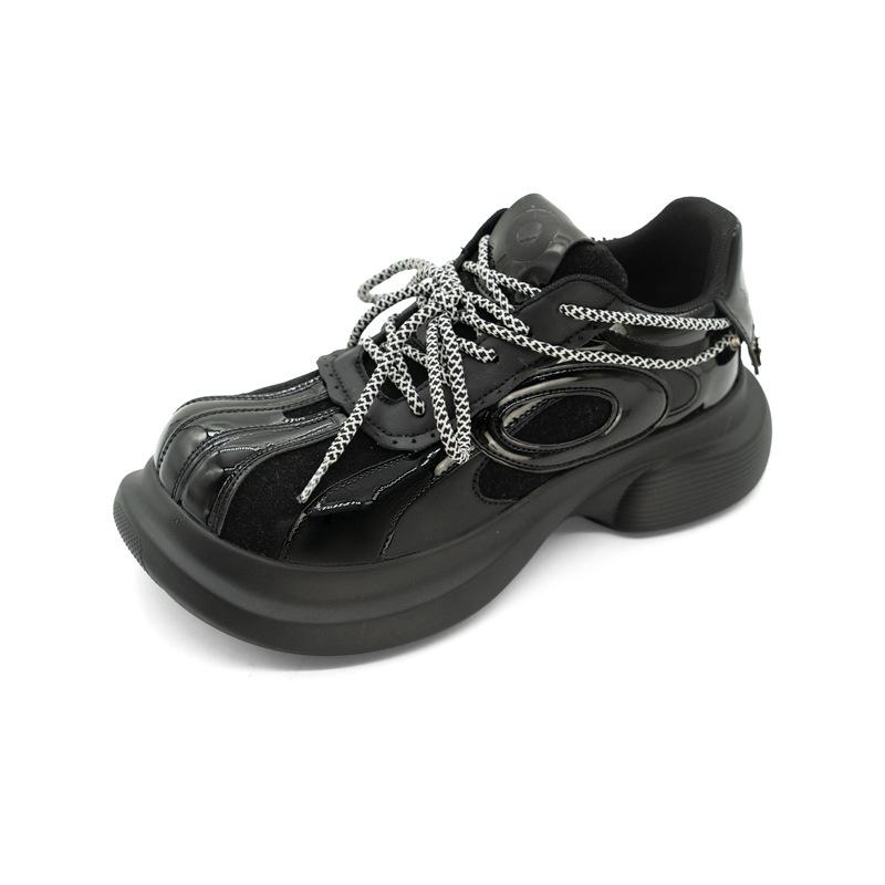 

Туфли на квадратном каблуке-кубике, весенняя новинка, женские туфли на толстой подошве-маффине, увеличивающие рост, универсальные повседневные туфли с большой головой 40 чёрный