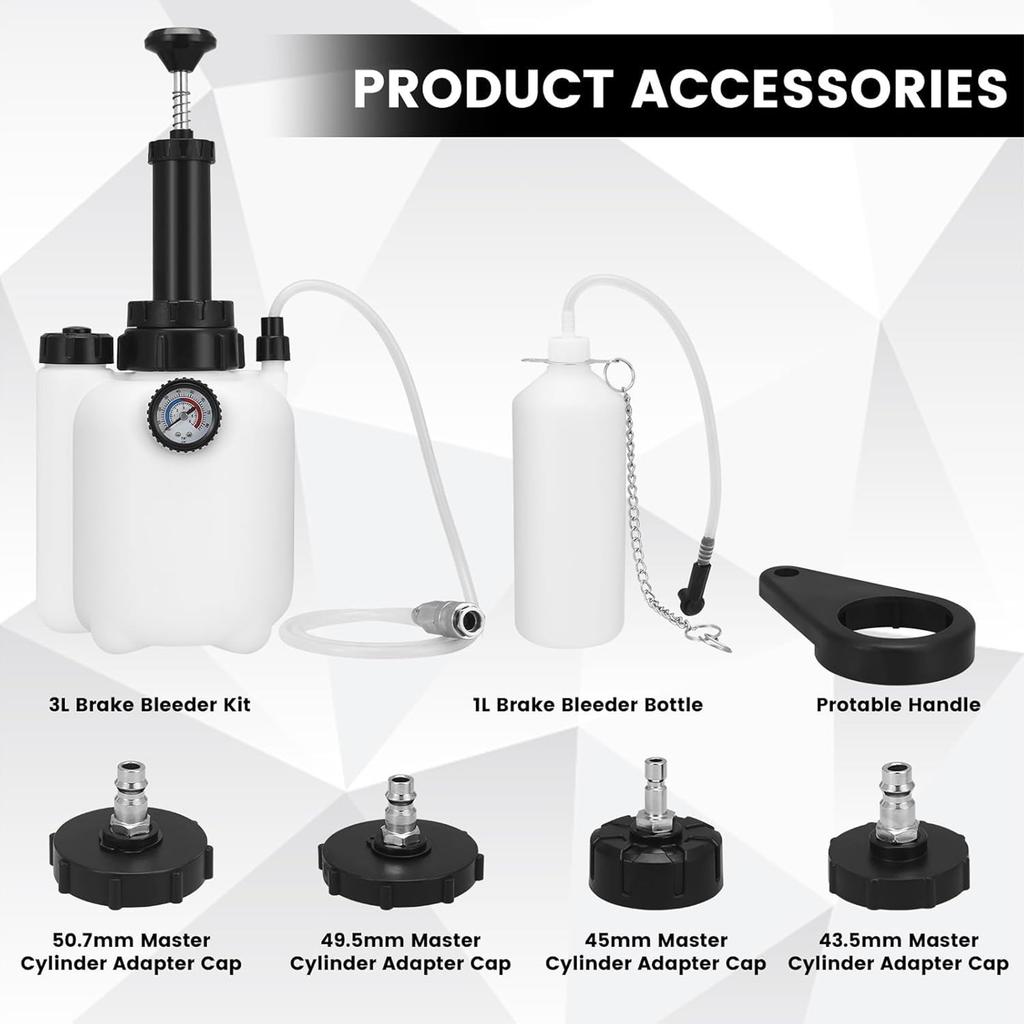 Car Manual Brake Fluid Bleeder Kit 3L Vacuum Brake Pressure Fluid Pump Professional Brake Flush Machine Pneumatic Brake Bleeder