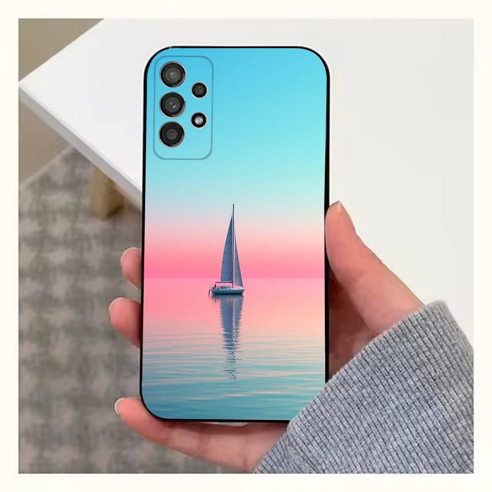 Sailing Boat Case For Samsung S10,Plus,S9,S22,S25,Ultra,S24,S21,S20,S23,FE,Lite,Soft Silicone Black