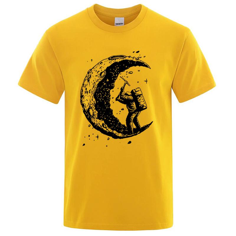 Men's High Quality 100% Cotton Moon Print Casual Summer Cool Short Sleeve Men Tshirt Loose t-shirt Male Tee Shirts Male Tee Tops