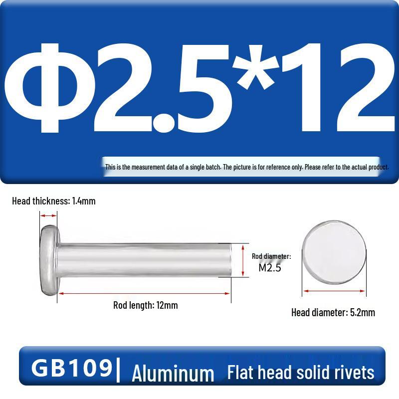 Flat Head Aluminum Solid Rivets GB109, Hand-Hammered, Size M2-M8