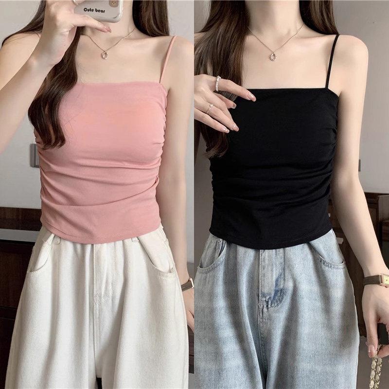 Elegant White Camisole with Chest Pads - Women's Stylish Summer Top for Inner and Outer Wear