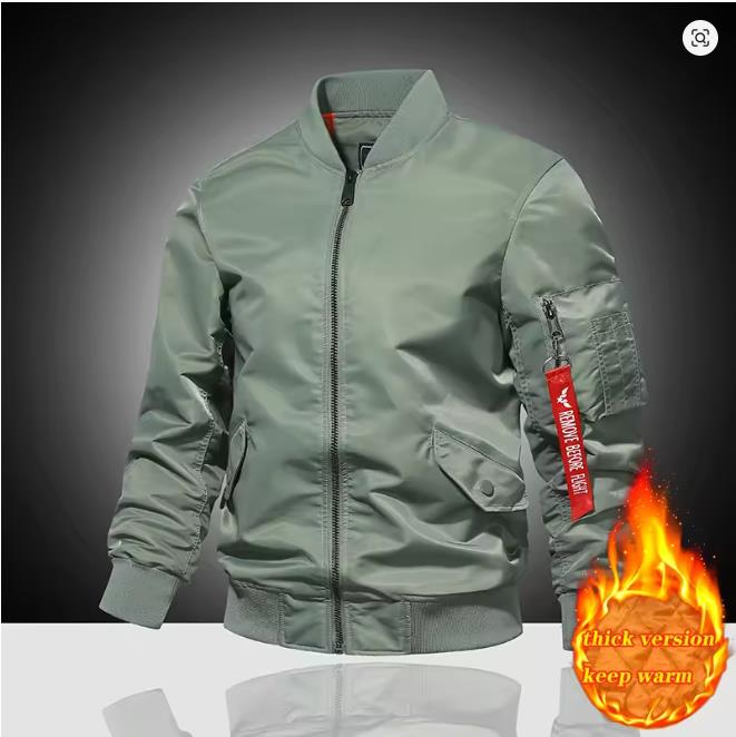 Autumn Winter Air Force MA1 Pilot Jacket Men's Solid Color Baseball Jacket Casual Thick Windproof Warm Cotton Jacket
