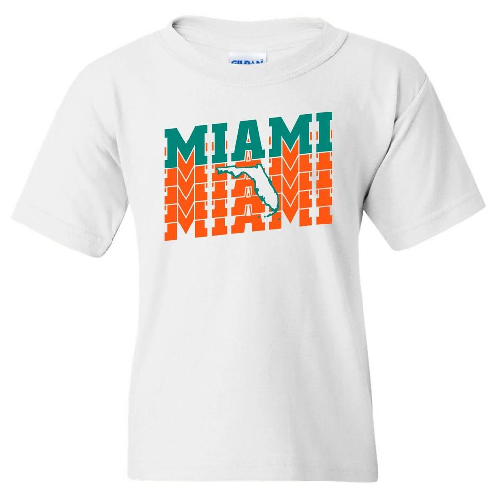 Miami Retro Repeat - Sport Football City Team Classic Youth T Shirt - White