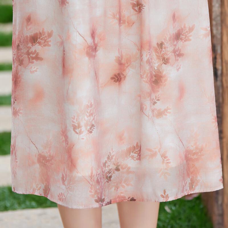Pastel Chinese Style V-Neck Print Chiffon Dress