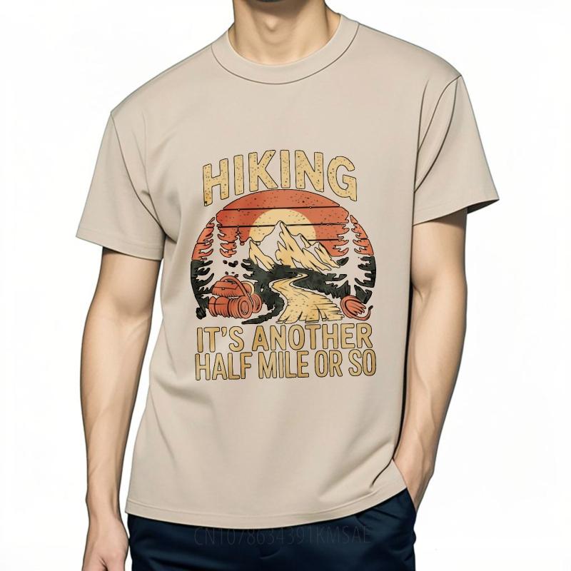 Printed For Men Crew Neck T Shirt Brand Hiking Mountain Sunset Trail Backpack Nature Adventure Hike Hiphop Boys Tee Shirt