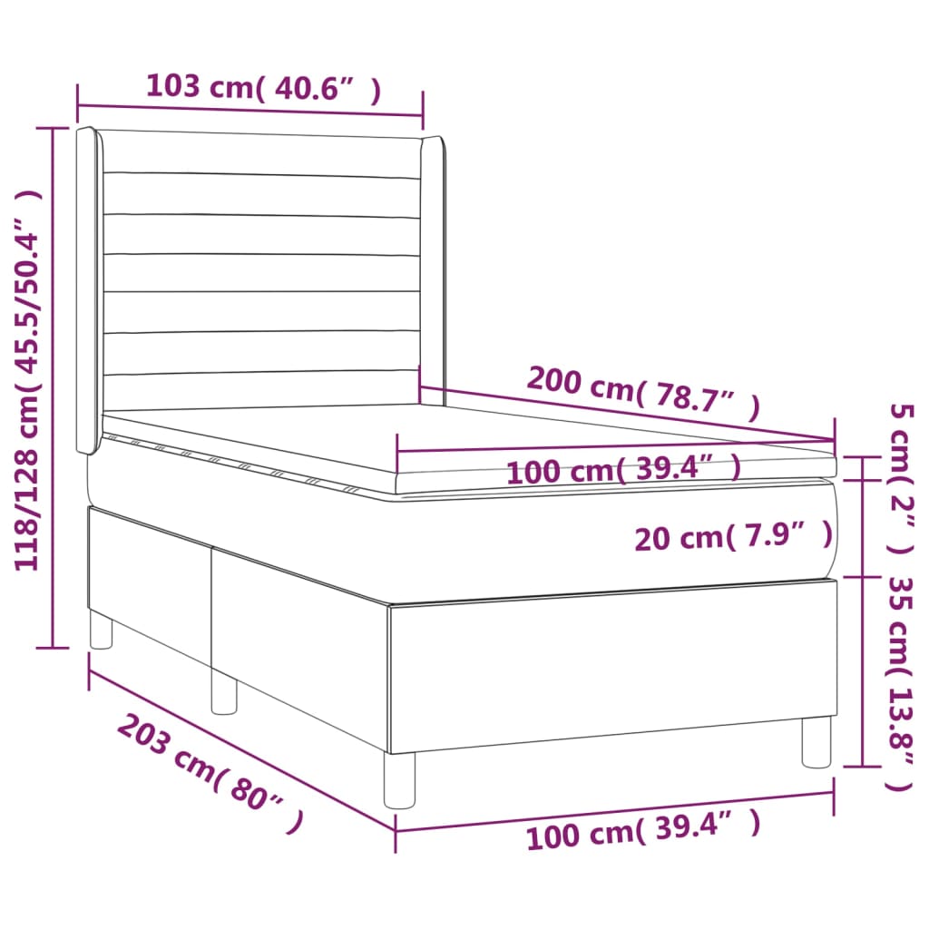 Box Spring Bed with Mattress Black 100x200 cm Velvet