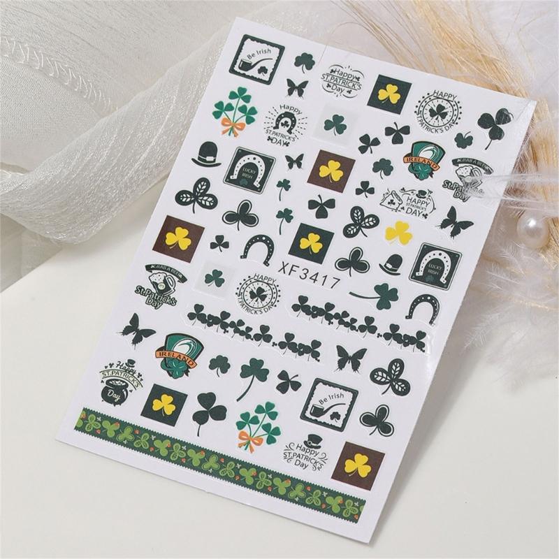 Saint Patrick’s Day Nails Art Stickers Green Shamrock Nails Decals Adhesive Nail Sticker Nails Art Decoration