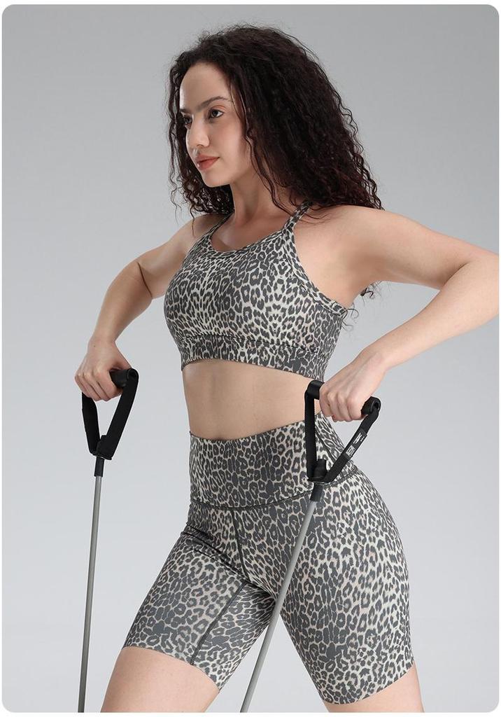 Leopard Print Thin Strap Yoga Bra with Chest Pads - Push-up High Elastic Sports Vest