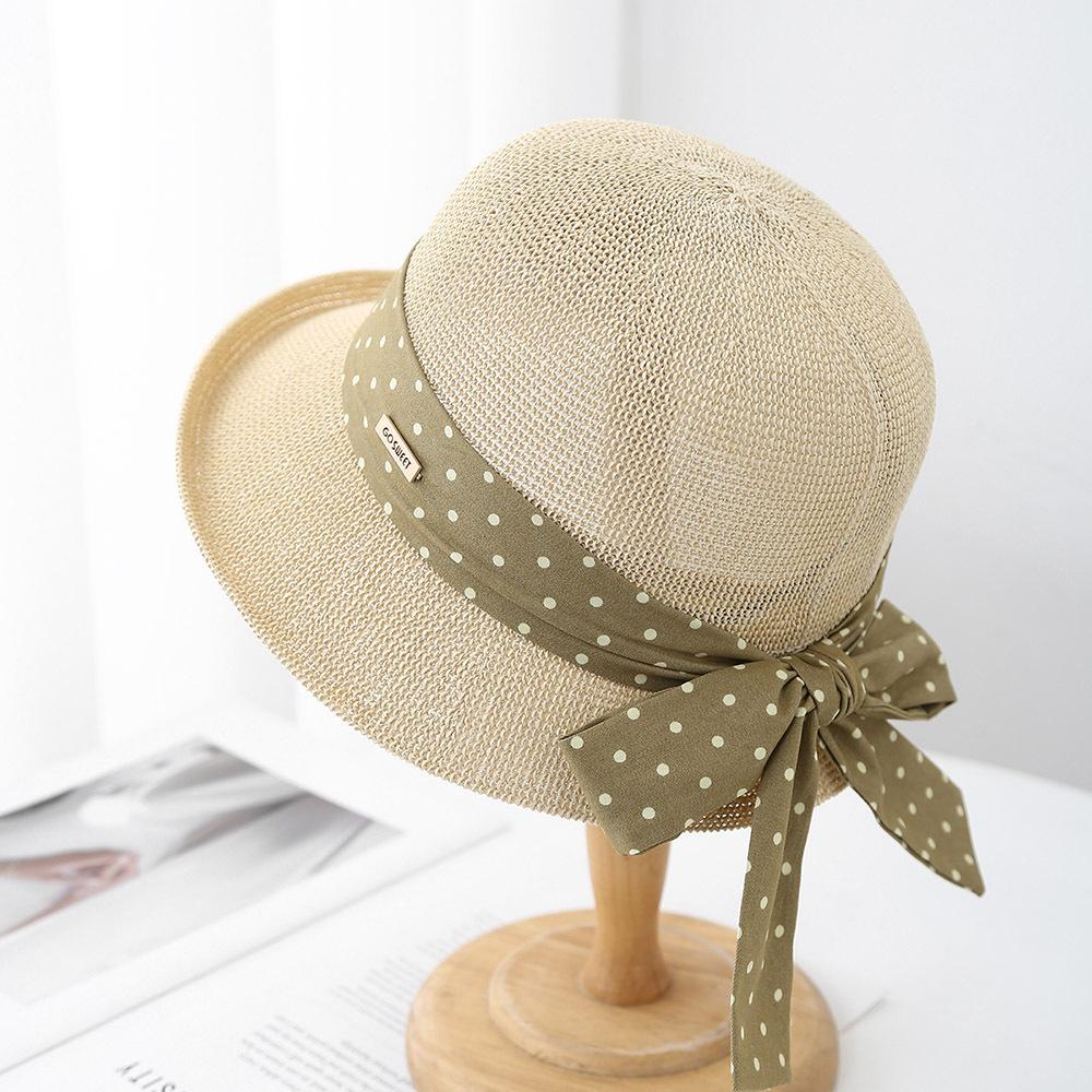 

Women s Fashion Curled Sun Hat Sweet Dot Bow Seaside Outdoor Hat Breathable Design For Summer Beach Travel Sunshade 2025 New 56-58cm бежевий