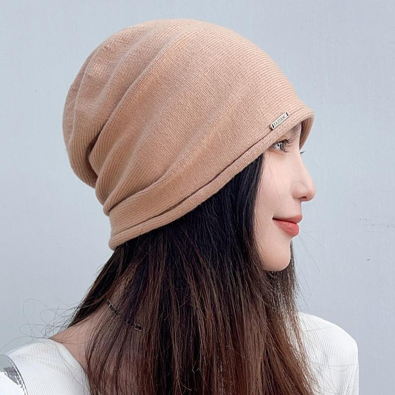 Women's Korean Style Knitted Hat - Spring/Autumn Versatile Rolled Edge Solid Color Pullover