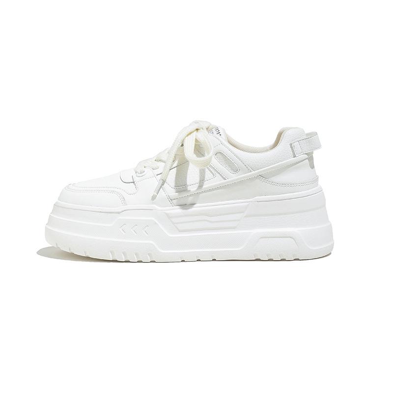 Cowhide version women's shoes round head thick sole heightening muffin shoes lace-up casual little white shoes women's board shoes casual shoes women