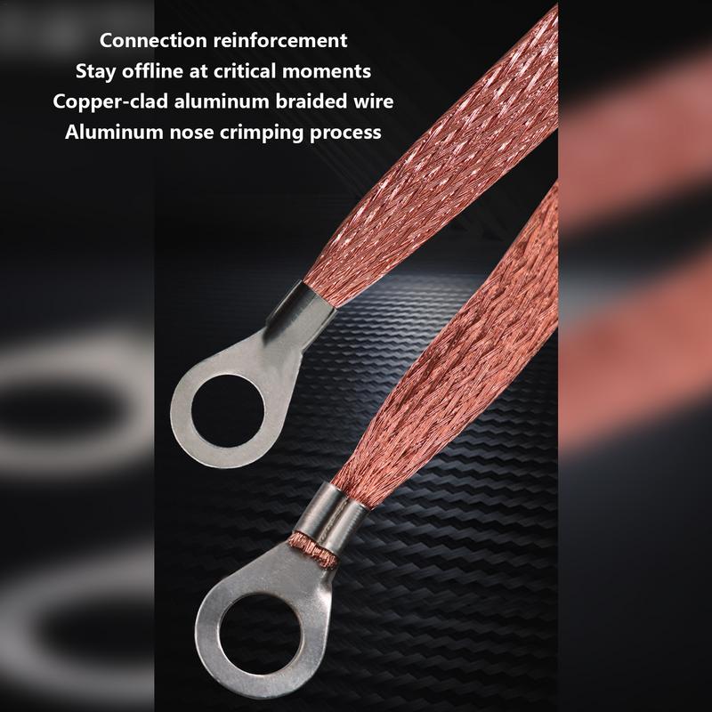 Engine Braided Ground/Bonding Strap Cable Strip Protector Flexible Flat Braided Copper Ground Strap With Ring for Most Cars