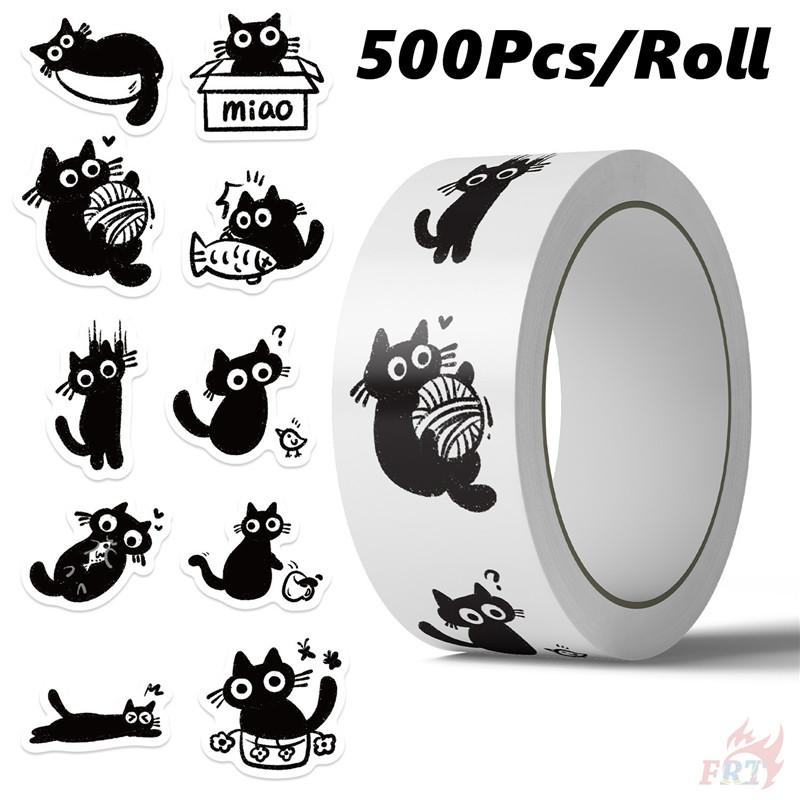 500Pcs/Roll Q Naughty Black Cats Kids Rewards Stickers - DIY Scrapbooks Album Decor Sealing Label Decals