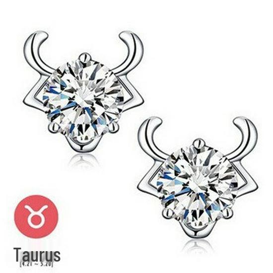 Wei Hua Retro Zodiac Silver-Plated Zircon Stud Earrings for Women