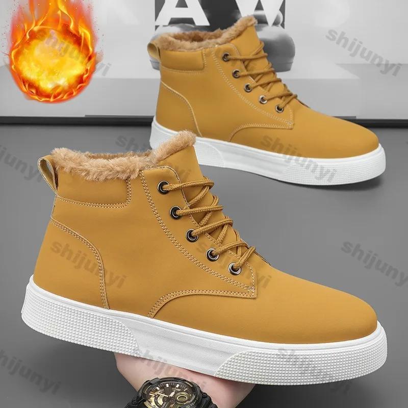 Winter Herrenstiefel Neu Warm Plüsch Bequem Rutschfest Baumwollschuhe Lässige Skateboard-Schuhe Mode Trendige Outdoor-Stiefeletten