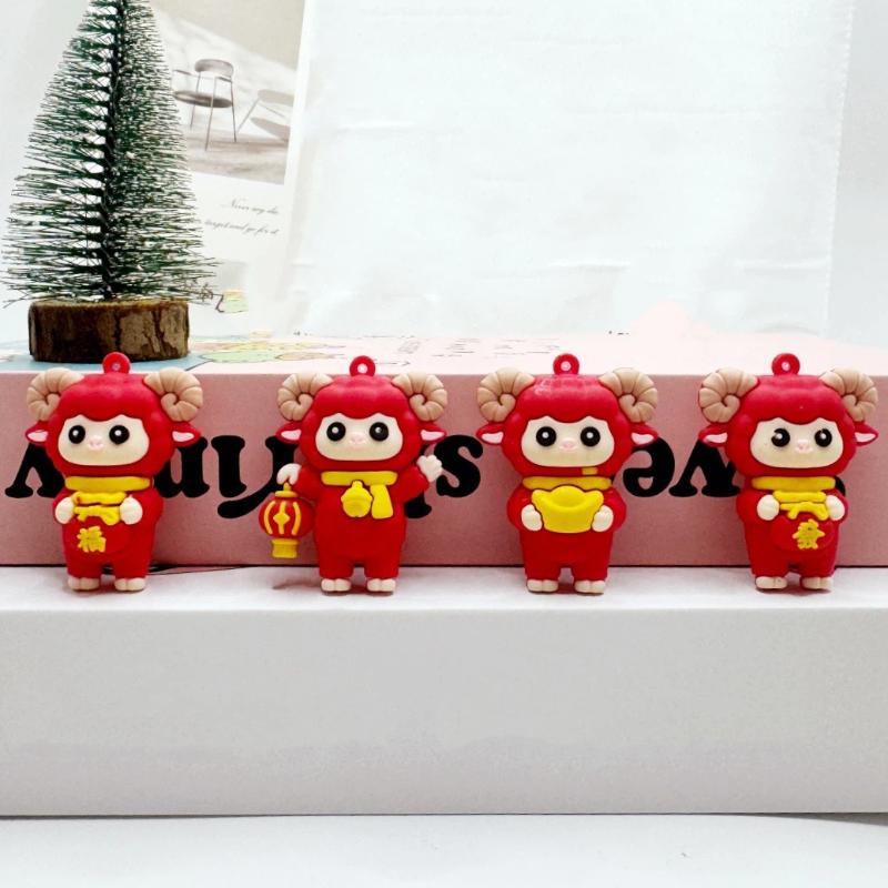 Cute Red Cartoon Sheep Keychain Soft Rubber Pendant Suitable For Christmas Gift Key Organizer Bag Decor